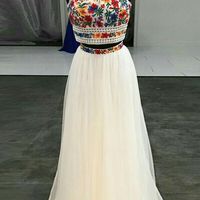 Cute & Sweet A Line Two Piece Halter White Prom Dresses with Appliques - Thumbnail 1