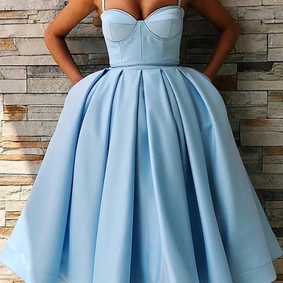 A-line sweetheat satin midi prom dresses with pockets
