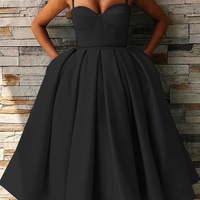 A-Line Sweetheat Satin Midi Prom Dresses with Pockets - Thumbnail 1