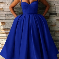 A-Line Sweetheat Satin Midi Prom Dresses with Pockets - Thumbnail 3
