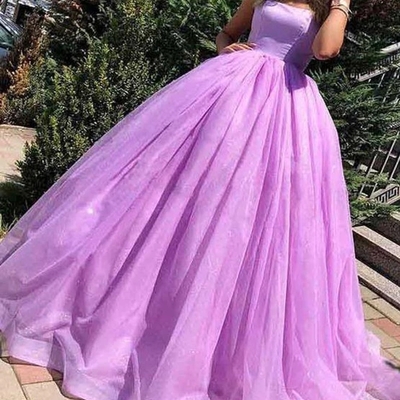 A-line spaghetti straps lace up sweep train lilac pleated prom dress - Thumbnail 4