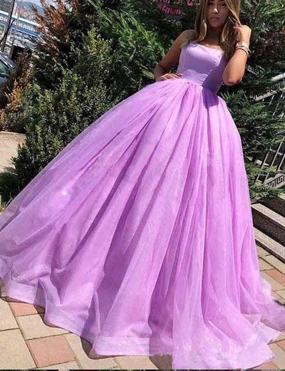 A-Line Spaghetti Straps Lace Up Sweep Train Lilac Pleated Prom Dress