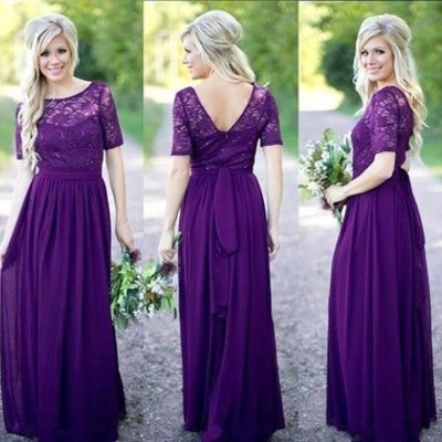 Purple country bridesmaid dresses with half sleeves - Thumbnail 5