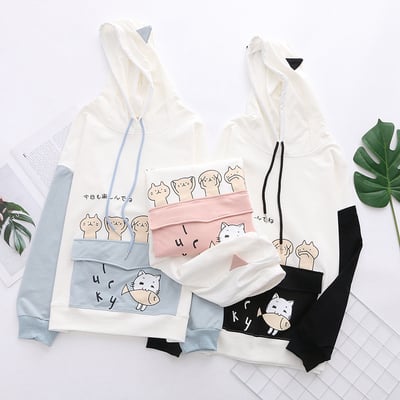 New cute cat and fish pocket hoodie