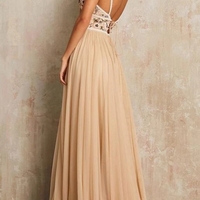 Unique Embroidered Backless Lace Up Tulle A Line Long Evening Prom Dresses - Thumbnail 1