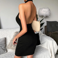 Temperament Backless Solid Color Sleeveless Hip Dress - Thumbnail 5