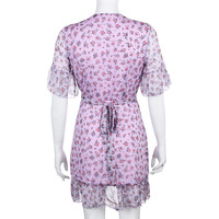 Sexy V-Neck Floral Chiffon Ruffled Dress - Thumbnail 4