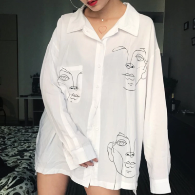 Chic Long Sleeve Printed Black and White Top