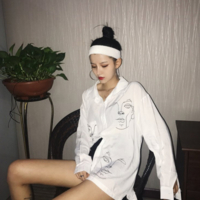 Chic Long Sleeve Printed Black and White Top - Thumbnail 2