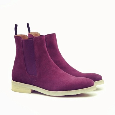 Stylish men’s handmade magenta suede chelsea boots, men’s designer fashion boots - Thumbnail 2