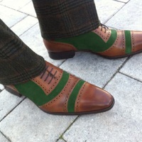 Men's Oxfords Cap Toe Formal Brown Green Leather Lace Up Shoes - Thumbnail 1