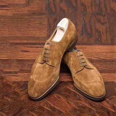 Handmade bespoke brown ankle leather suede shoes for men's - Thumbnail 2