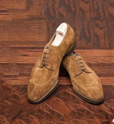 Handmade Bespoke Brown Ankle Leather Suede Shoes for Men's