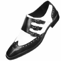 Men's handmade Genuine Leather Two Tone Triple Monk Shoes, Unique Men's Shoe - Thumbnail 1