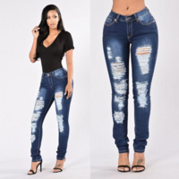 Ripped Semi-Acid Washed Denim Jeans - Thumbnail 1