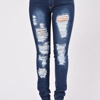 Ripped Semi-Acid Washed Denim Jeans - Thumbnail 2