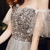Gray sequins short prom dress evening dress - Thumbnail 1