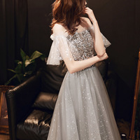 Gray sequins short prom dress evening dress - Thumbnail 3