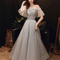 Gray sequins short prom dress evening dress - Thumbnail 4