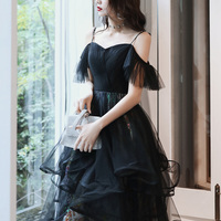 Unique design black tulle short prom dress - Thumbnail 2