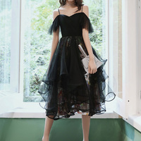 Unique design black tulle short prom dress - Thumbnail 3