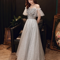 Gray sequins short prom dress evening dress - Thumbnail 6