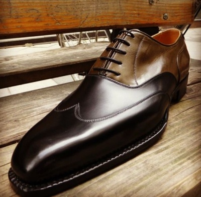Handmade Men New Black Brown Wingtip Leather Lace Up Shoes