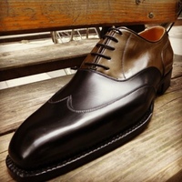 Handmade Men New Black Brown Wingtip Leather Lace Up Shoes - Thumbnail 1