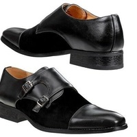 Handmade Men Black Monk Double Buckle Strap Handmade Suede Genuine Leather Shoes - Thumbnail 1