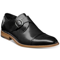 Handmade Men Black Monk Single Buckle Strap Brogue Cap Toe Real Leather Shoes - Thumbnail 1