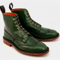 Handmade Men Green Leather Boots, Men’s Ankle High Wingtip Lace Up Boots - Thumbnail 4