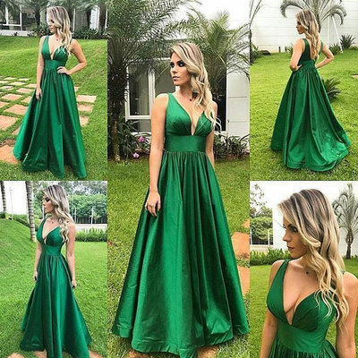 V neck green long prom dresses under 100 - Thumbnail 5