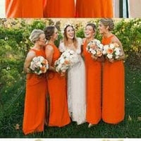 Orange Slit Side Bridesmaid Dresses for Wedding Party - Thumbnail 2