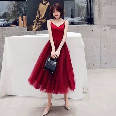 Burgundy tulle short prom dress cocktail dress
