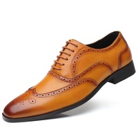 Handmade Men Tan Burnished Brogue Toe Wing Tip Lace Up Oxford Real Leather Shoes - Thumbnail 4