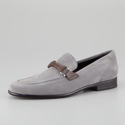 Handmade men gray suede leather brown buckle loafer moccasin handmade shoes - Thumbnail 2