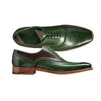 Men's Handmade Green & Brown Wing Tip Brogue Shoes, Leather & Suede Lace Up Shoe - Thumbnail 4