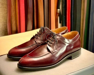 New Handmade Burgundy Split Toe Leather Round Toe Lace Up Shoes for Men's`