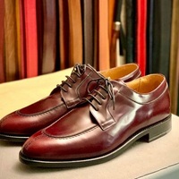 New Handmade Burgundy Split Toe Leather Round Toe Lace Up Shoes for Men's` - Thumbnail 4