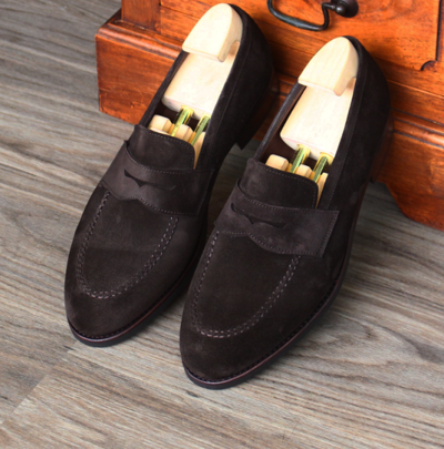New Handmade Black Round Toe Suede Stylish Loafer Shoes for Men's