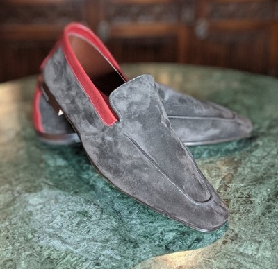 New Handmade Men's Genuine Grey Suede Leather Moccasins