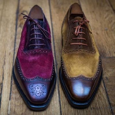  new handmade men multi color suede leather lace up shoes, men's shoes 2 pair hot sale - Thumbnail 3