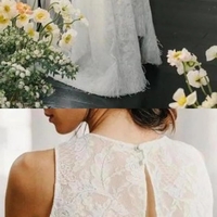 Two Piece Crew Sleeveless Sweep Train Open Back Ivory Lace Cheap Wedding Dresses  - Thumbnail 1