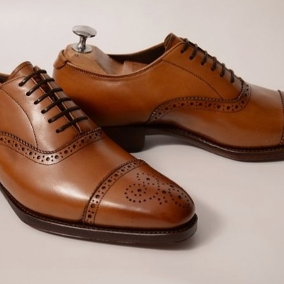 Handmade new balmoral oxfords brown leather classic brogue captoe formal shoes