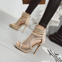 Stylish Ankle Strap Mesh High Heels Fashion Sandals - Thumbnail 3