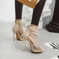 Stylish Ankle Strap Mesh High Heels Fashion Sandals - Thumbnail 4