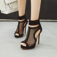 Stylish Ankle Strap Mesh High Heels Fashion Sandals - Thumbnail 6