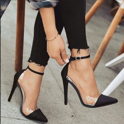 Sexy transparent pointed toes ankle strap high heels shoes - Thumbnail 5