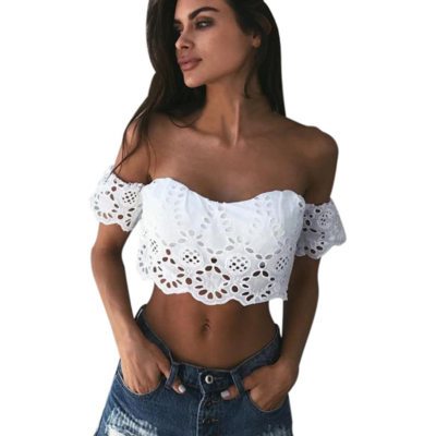 White Off Shoulder Lace Crop Top Blouse