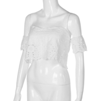 White Off Shoulder Lace Crop Top Blouse - Thumbnail 2